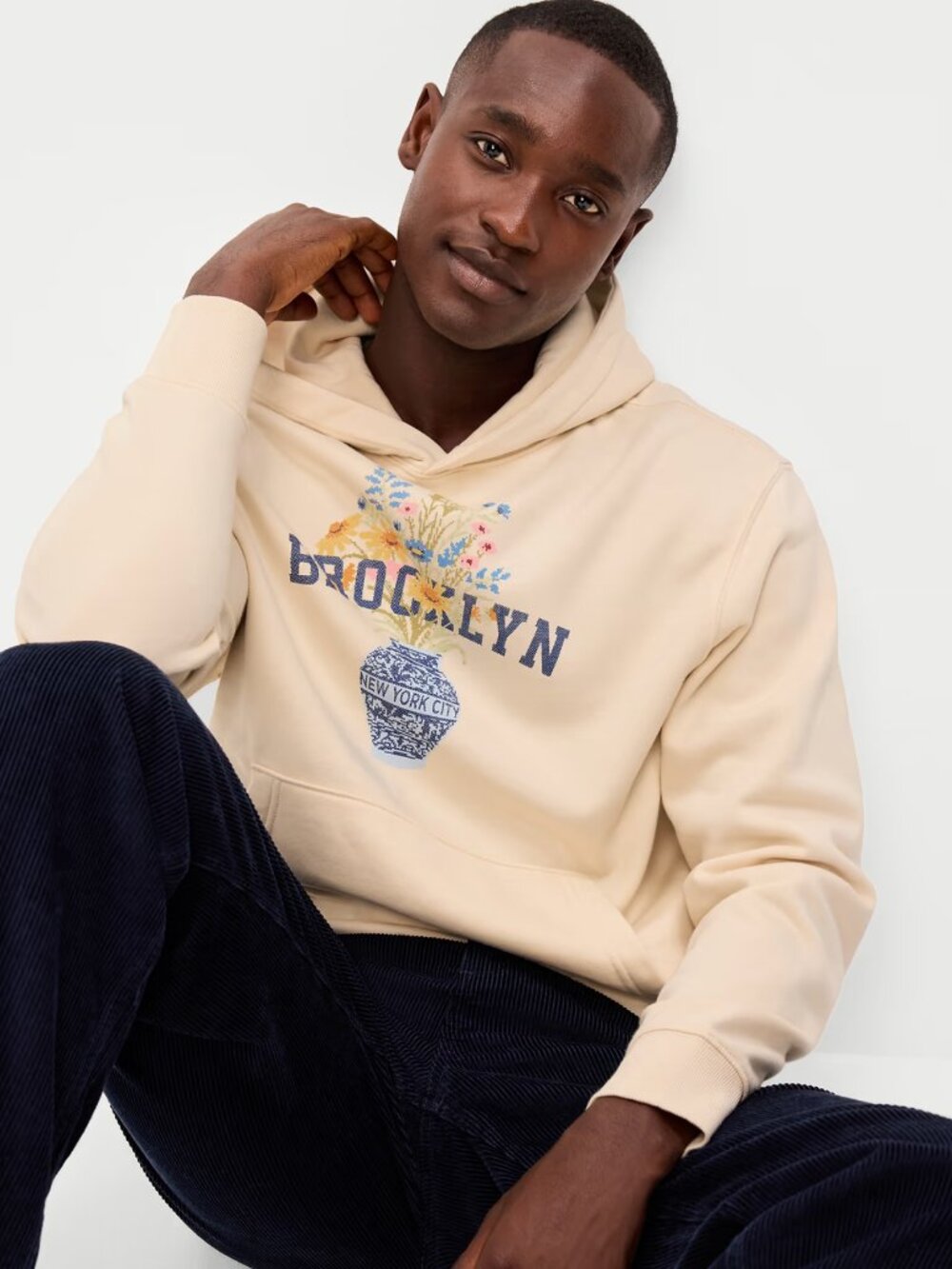 Old Navy Oversized Brooklyn Floral Hoodie Men’s XL Howlite NWT - Picture 2 of 4